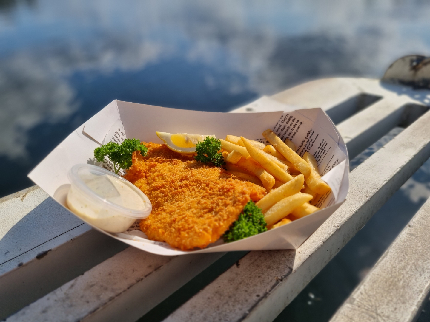 Fish and chips for enjoying on Bundy Belle cruise